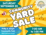 Yellow and orange starburst with Yard Sale announcement