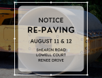 Notice showing repaving dates and location