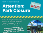 Park playground with information about park closure
