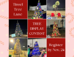 Decorated Christmas trees in a nine by nine grid