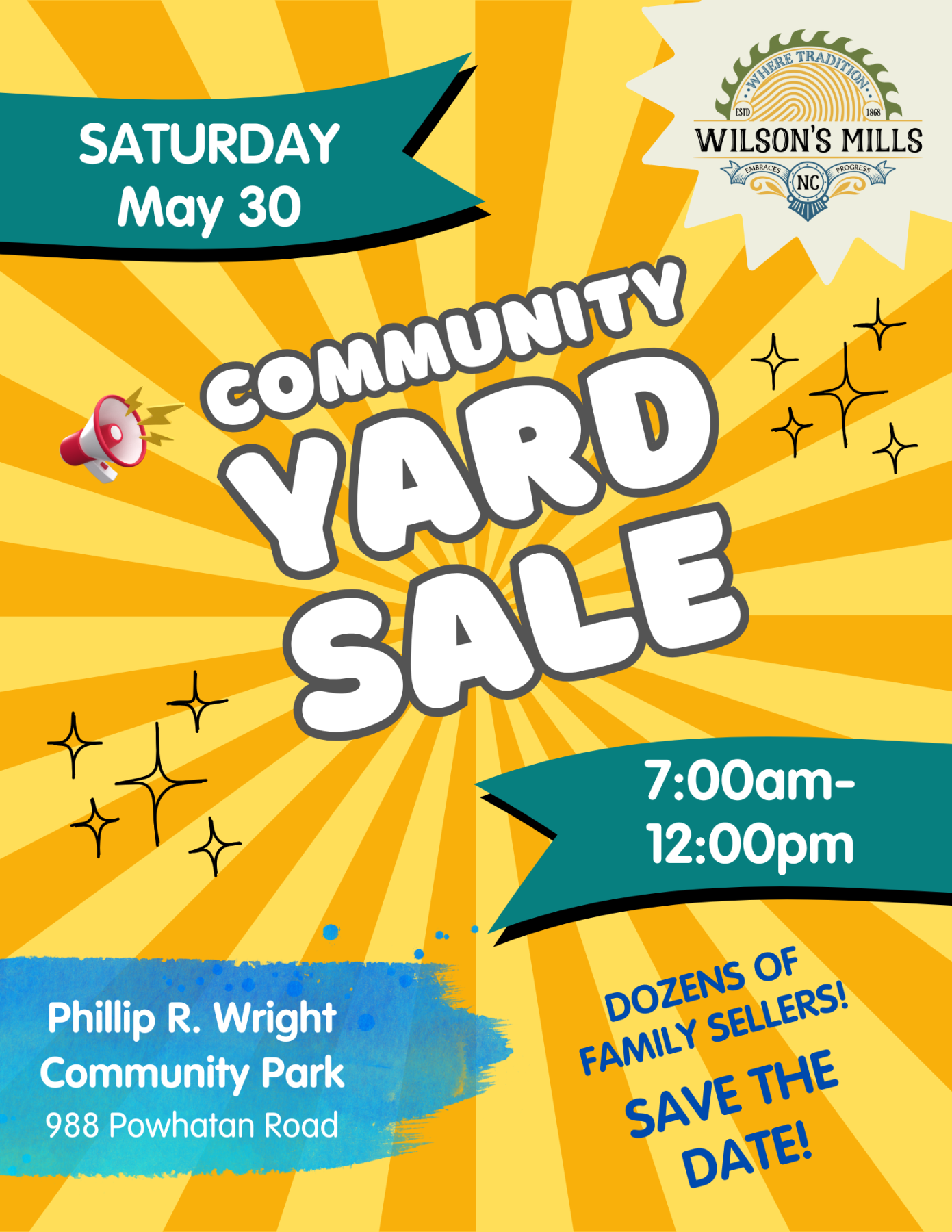 Sunburst with yard sale announcement