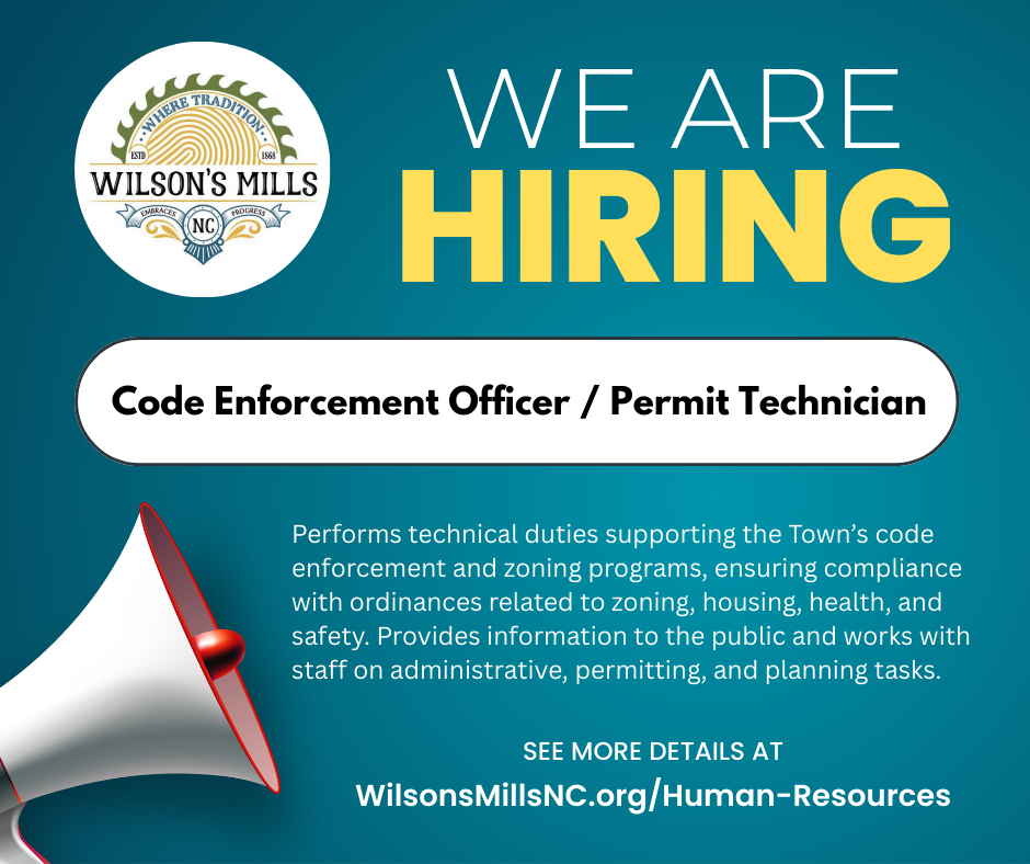 We are hiring graphic with bullhorn and information about the open position.