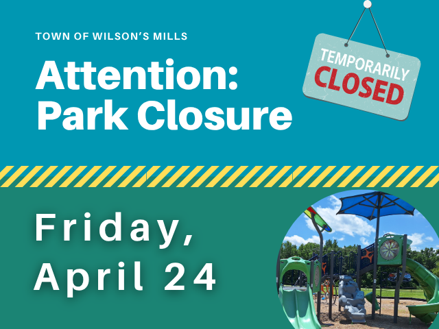 Blue and green closure notice with playground in lower right corener