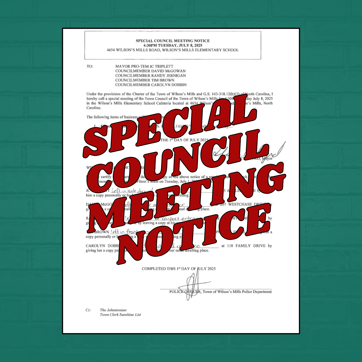 Special Council Meeting Notice